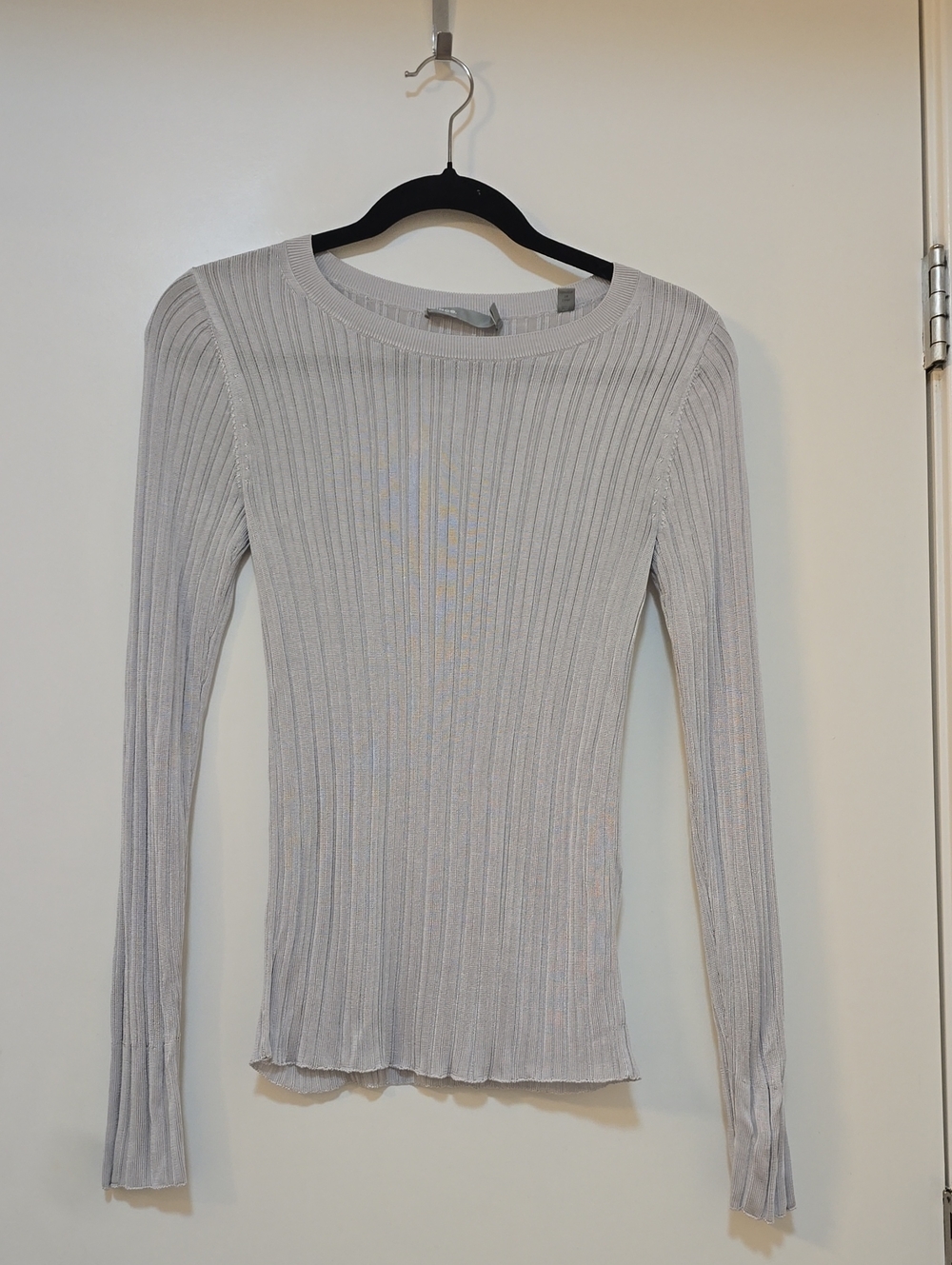 Vince Light Gray Ribbed Long Sleeve Top